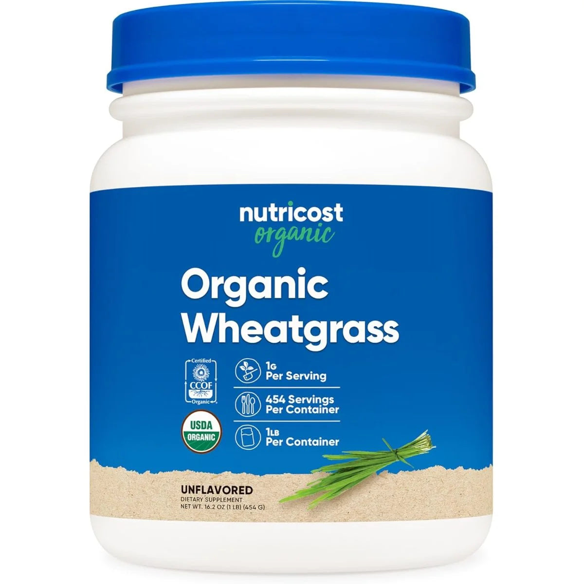 نيوتريكوست (Nutricost) مسحوق عشب القمح العضوي لدعم الصحة العامة، بودرة - 454 غم