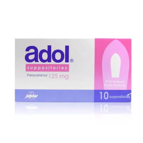 أدول (Adol) تحاميل لتخفيف الألم وخفض الحرارة، 125 ملغ - 10 تحاميل