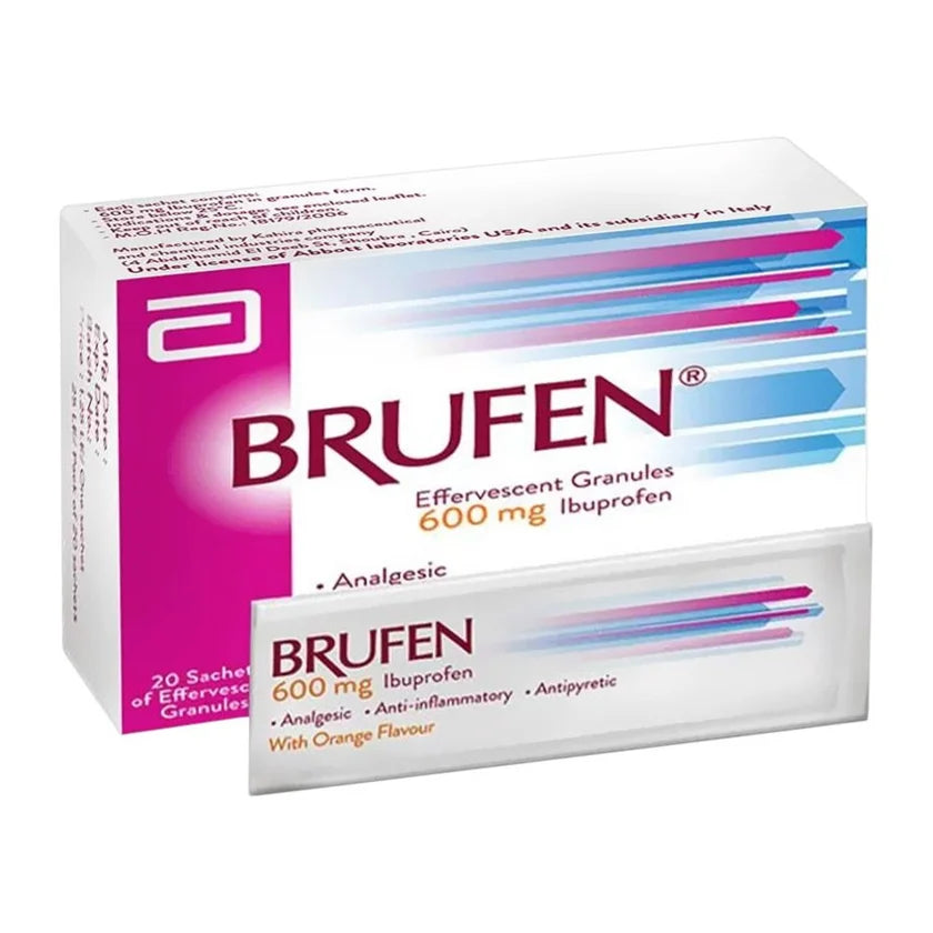 بروفين (Brufen) ايبوبروفين لتخفيف قوي للآلام والالتهابات والحمى، أكياس محلول فموي، 600 ملجم - 20 كيس