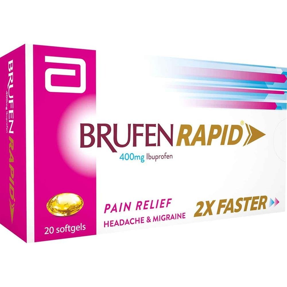 بروفين (Brufen) رابيد لتخفيف الألم وخفض الحرارة، كبسولات هلامية، 400 ملغ - 20 كبسولة