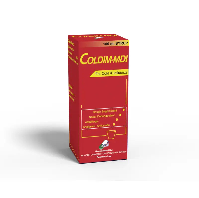كولديم-إم دي آي (Coldim-Mdi) شراب، لتخفيف أعراض نزلات البرد والإنفلونزا، الحمى، الألم والحساسية - 100 مل