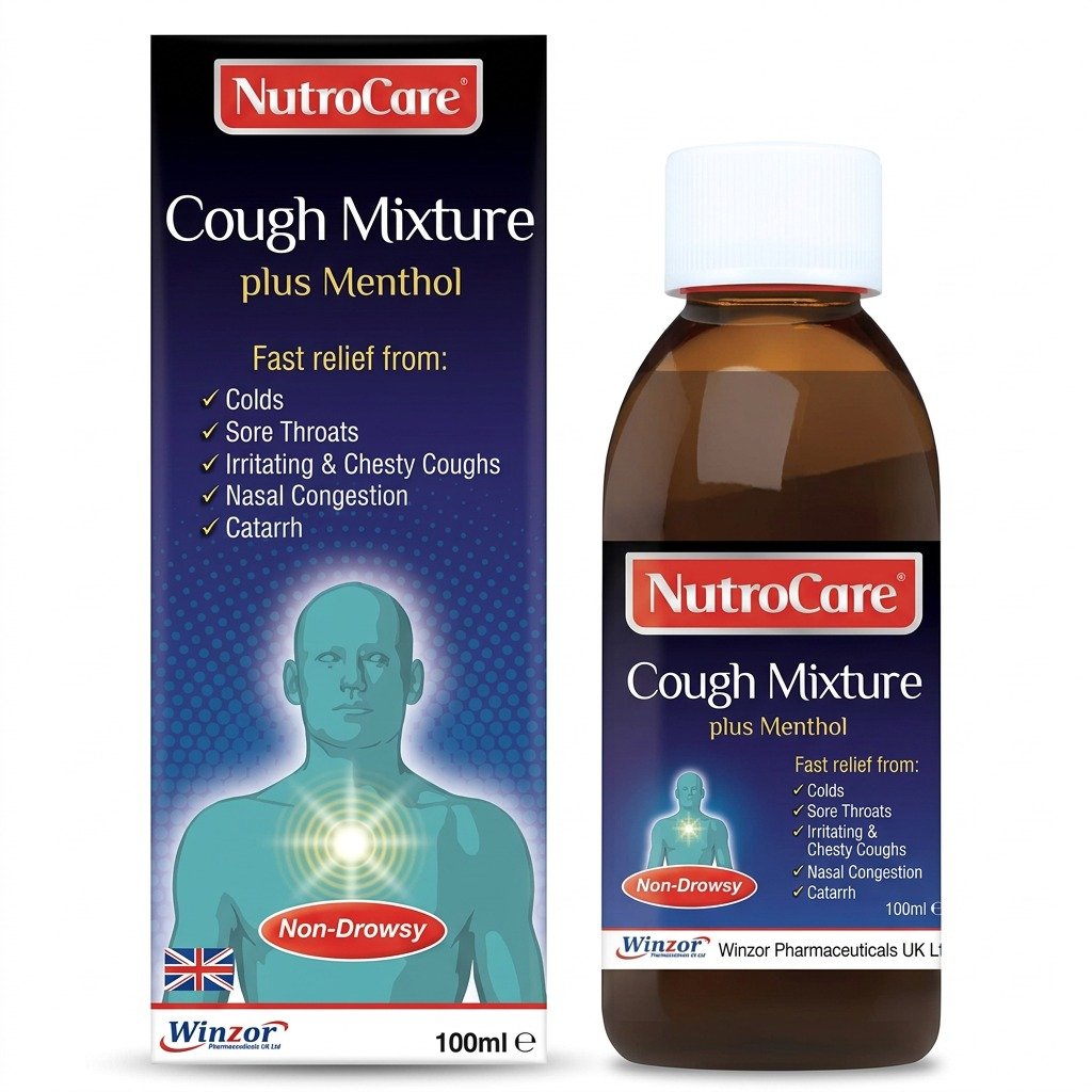 نوتراكير (Nutracare) شراب السعال وينزور، طارد للبلغم ومذيب للمخاط لتخفيف السعال وتهدئة الحلق، شراب