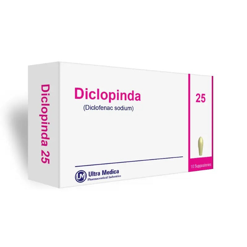 الترا ميديكا (Ultra Medica) ديكلوبيندا تحاميل، لتخفيف الألم وتقليل الالتهاب، 25 ملغ - 10 تحاميل