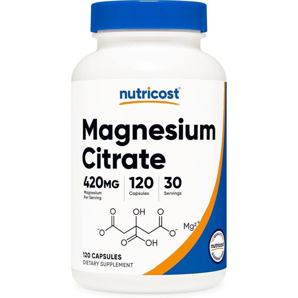 نوتريكوست (Nutricost) سترات المغنيسيوم، لدعم وظائف العضلات والأعصاب وإنتاج الطاقة وصحة العظام، كبسولات، 420 ملغ - 120 كبسولة
