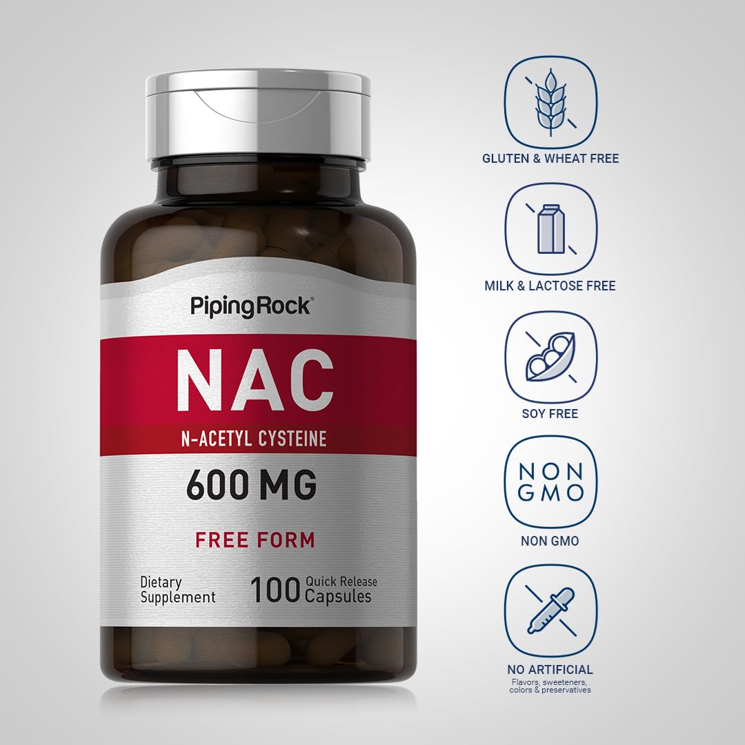 أسيتيل سيستين (NAC) 600 مجم 100 كبسولة سريعة الذوبان من بايبينغ روك