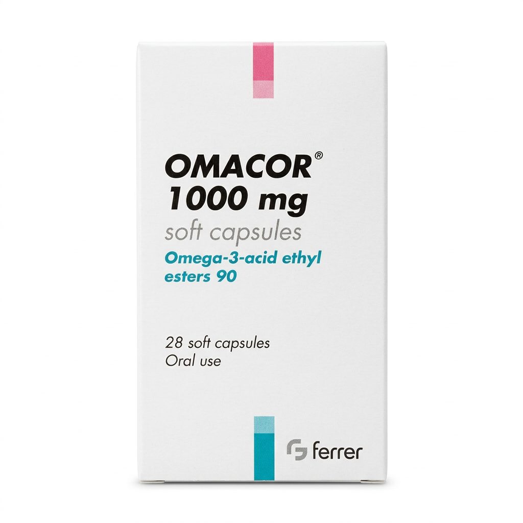 أوماكور (Omacor) أحماض أوميغا-3 الدهنية، لدعم صحة القلب والأوعية الدموية وتقليل الدهون الثلاثية، كبسولات هلامية، 1000 ملغ - 2