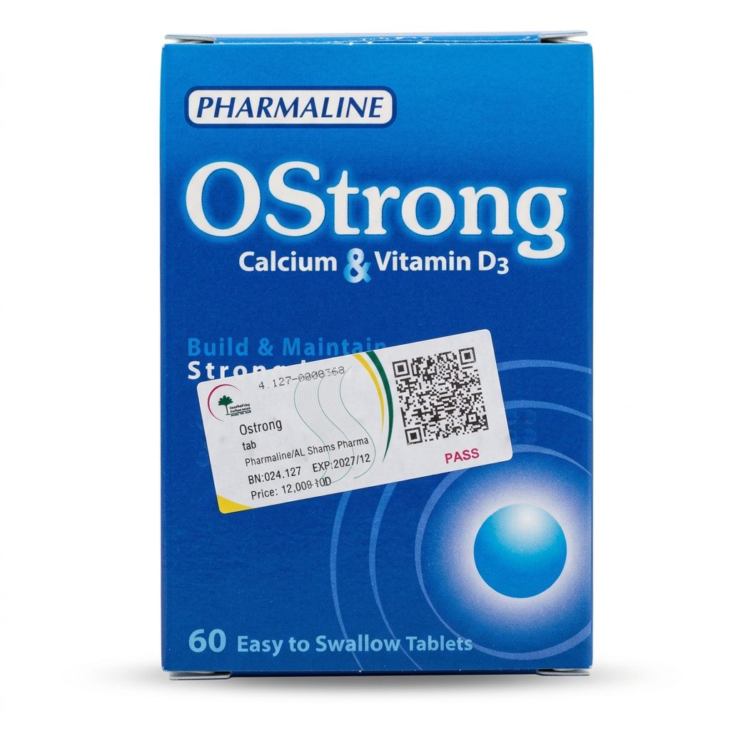 أوسترونج (Ostrong) كالسيوم + فيتامين د3، لدعم صحة العظام والأسنان، أقراص - 60 قرص