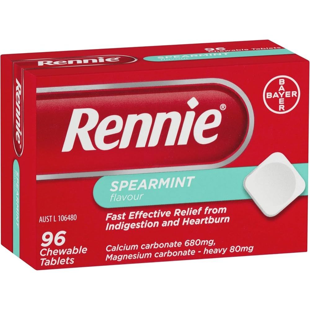 ريني (Rennie) مضاد للحموضة، سريع وفعال لعسر الهضم وحرقة المعدة، أقراص - 96 قرص