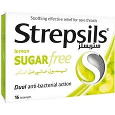 ستربسلز (Strepsils) أقراص استحلاب بنكهة الليمون خالية من السكر - 16 قرصًا