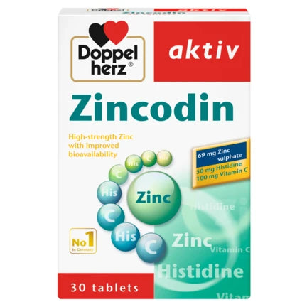 دوبلهيرز (Doppelherz) زينكودين مكمل الزنك لدعم جهاز المناعة ونمو الخلايا ووظيفة الإنزيمات، أقراص - 30 قرص