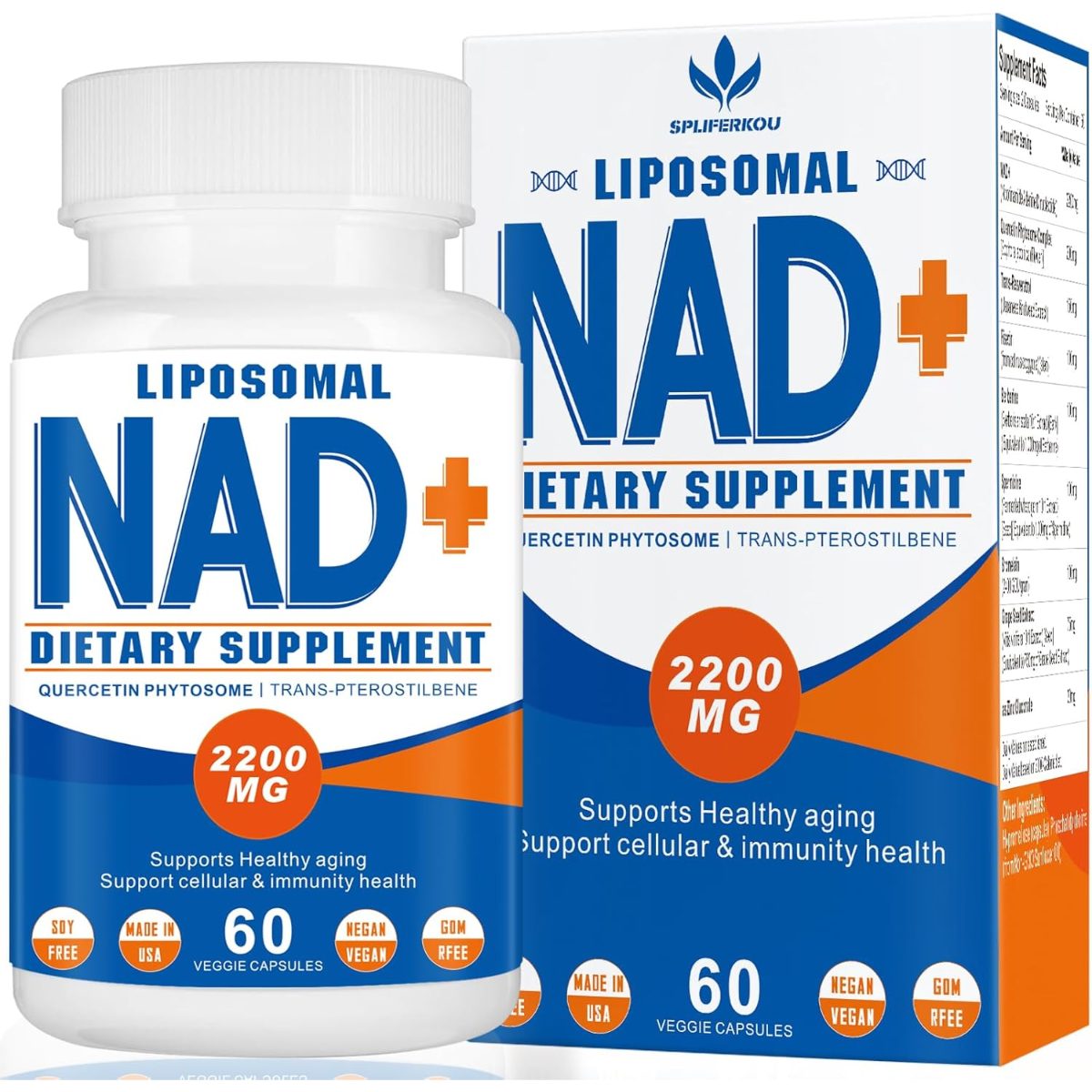 سبيليفيركو (SPLIFERKOU) مكمل NAD+ ليبوسومي مع كيرسيتين فايتوسوم وترانس-بتيروستيلبين لدعم الطاقة والشيخوخة الصحية، كبسولات - 6