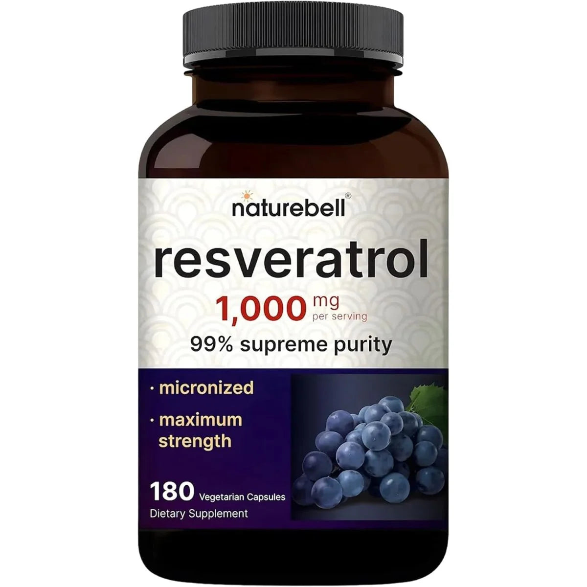 NatureBell ريسفيراترول، مضاد للأكسدة قوي، لصحة القلب والشيخوخة الصحية، كبسولات - 180 كبسولة