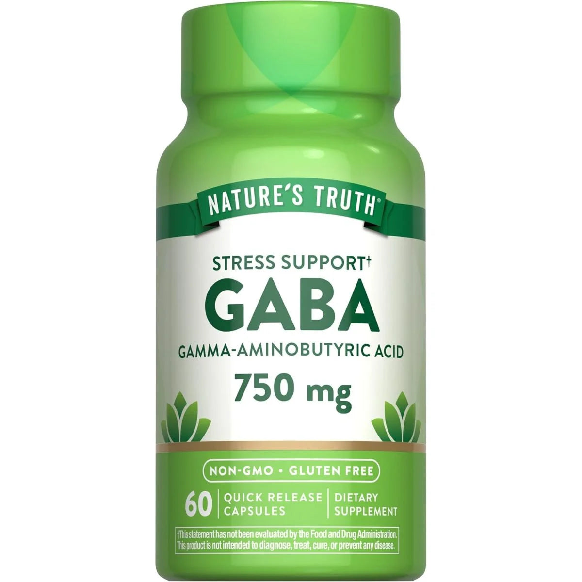 Nature's Truth GABA Stress Support، مكمل غذائي لتعزيز الاسترخاء وتقليل التوتر، 750 ملغ، 60 كبسولة
