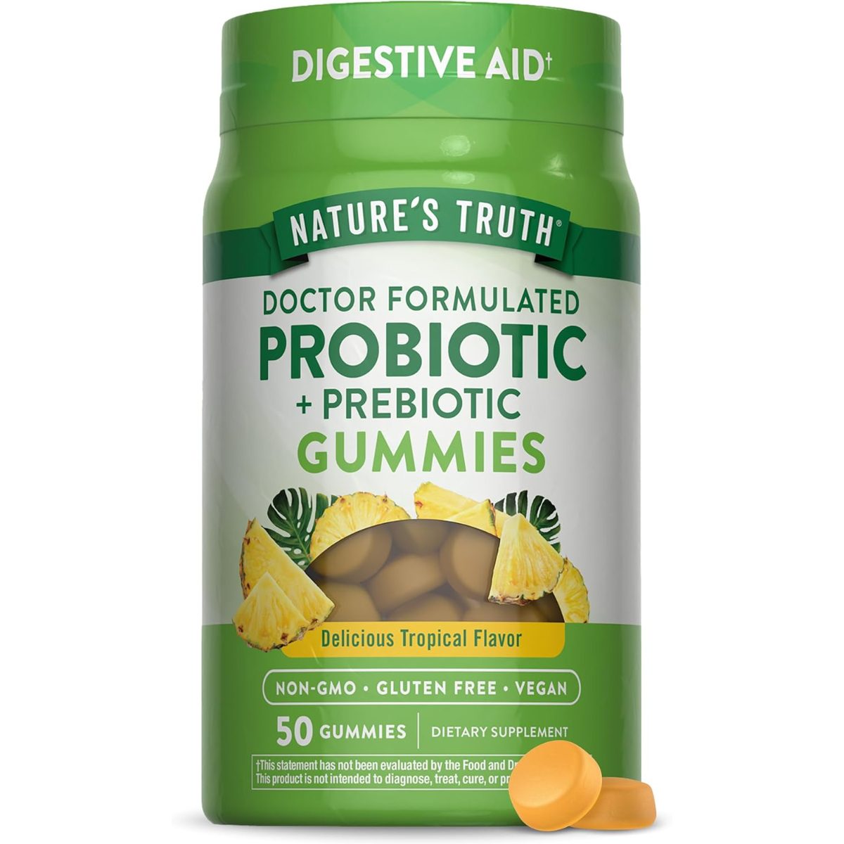 Nature's Truth بروبيوتيك + بريبيوتيك جاميز بنكهة استوائية طبيعية، لدعم صحة الجهاز الهضمي - 50 جاميز