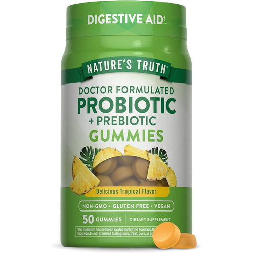 Nature's Truth بروبيوتيك + بريبيوتيك جاميز بنكهة استوائية طبيعية، لدعم صحة الجهاز الهضمي - 50 جاميز