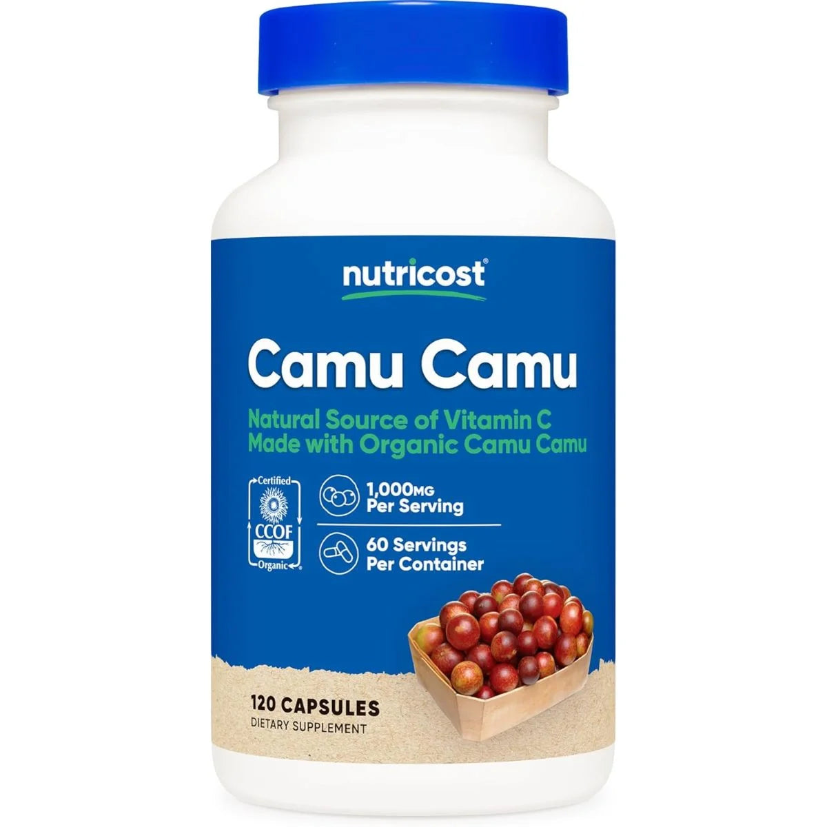 نيوتريكوست (Nutricost) كامو كامو فيتامين سي، داعم للمناعة ومضاد للأكسدة، كبسولات - 120 كبسولة