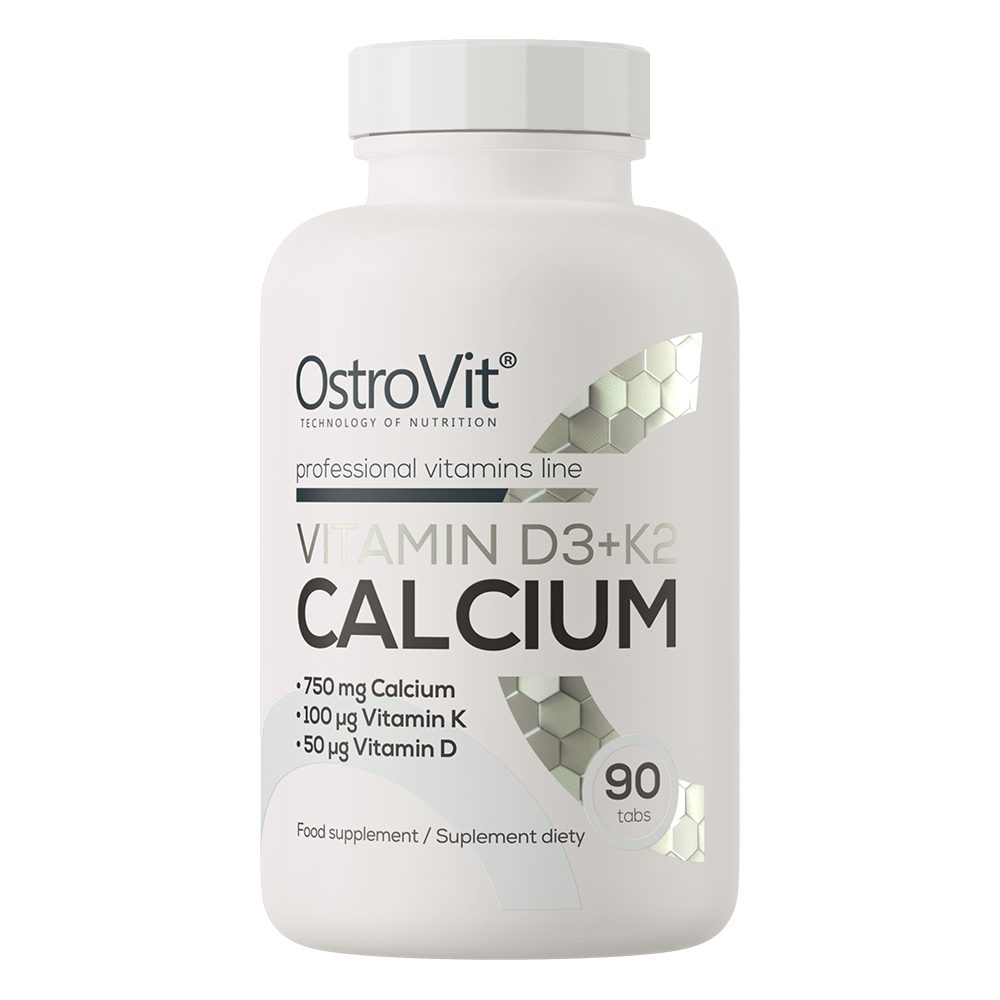 أوستروفيت (OstroVit) مكمل فيتامين د3 + ك2 + كالسيوم لصحة العظام والأسنان ودعم امتصاص الكالسيوم، أقراص - 90 قرص
