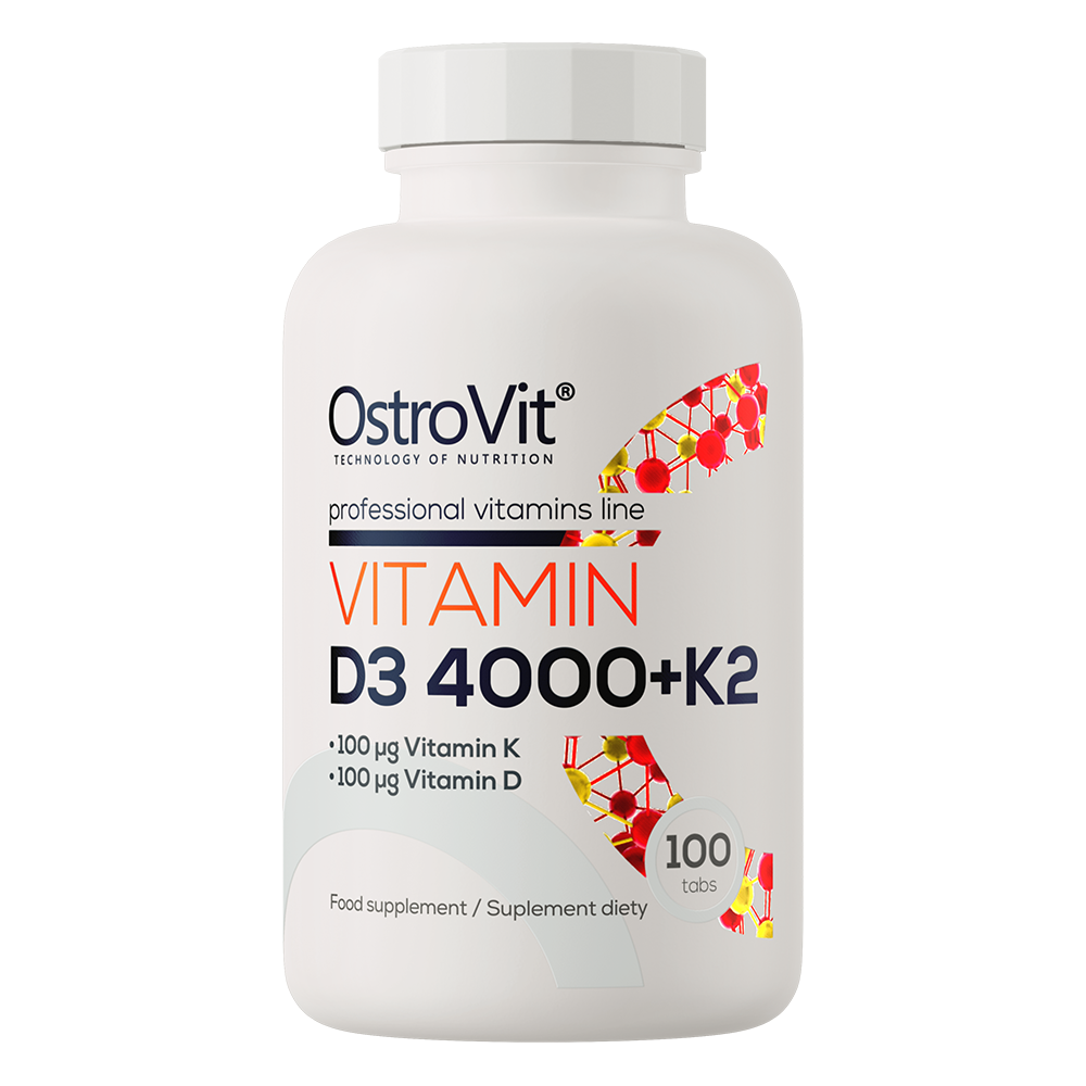 أوستروفيت (OstroVit) فيتامين D3 4000+K2، لدعم صحة العظام والمناعة، أقراص - 100 قرص