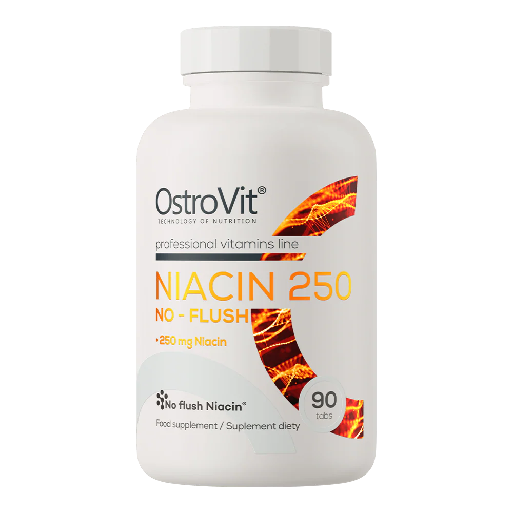 أوستروفيت (OstroVit) نياسين 250 بدون احمرار، يدعم مستويات الكوليسترول الصحية ووظائف القلب والأوعية الدموية، أقراص، 250 ملغ - 