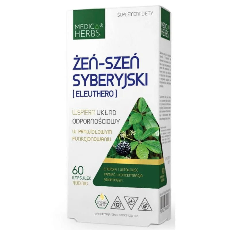 ميديكا هيربس (Medica Herbs) الجنسنج السيبيري (Eleuthero)، داعم للتكيف مع الإجهاد والأداء البدني والعقلي، كبسولات - 60 كبسولة