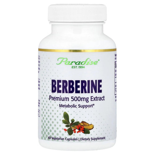 Paradise Herbs بربرين مستخلص 500 ملغ، يدعم صحة التمثيل الغذائي وصحة القلب - 60 كبسولة نباتية