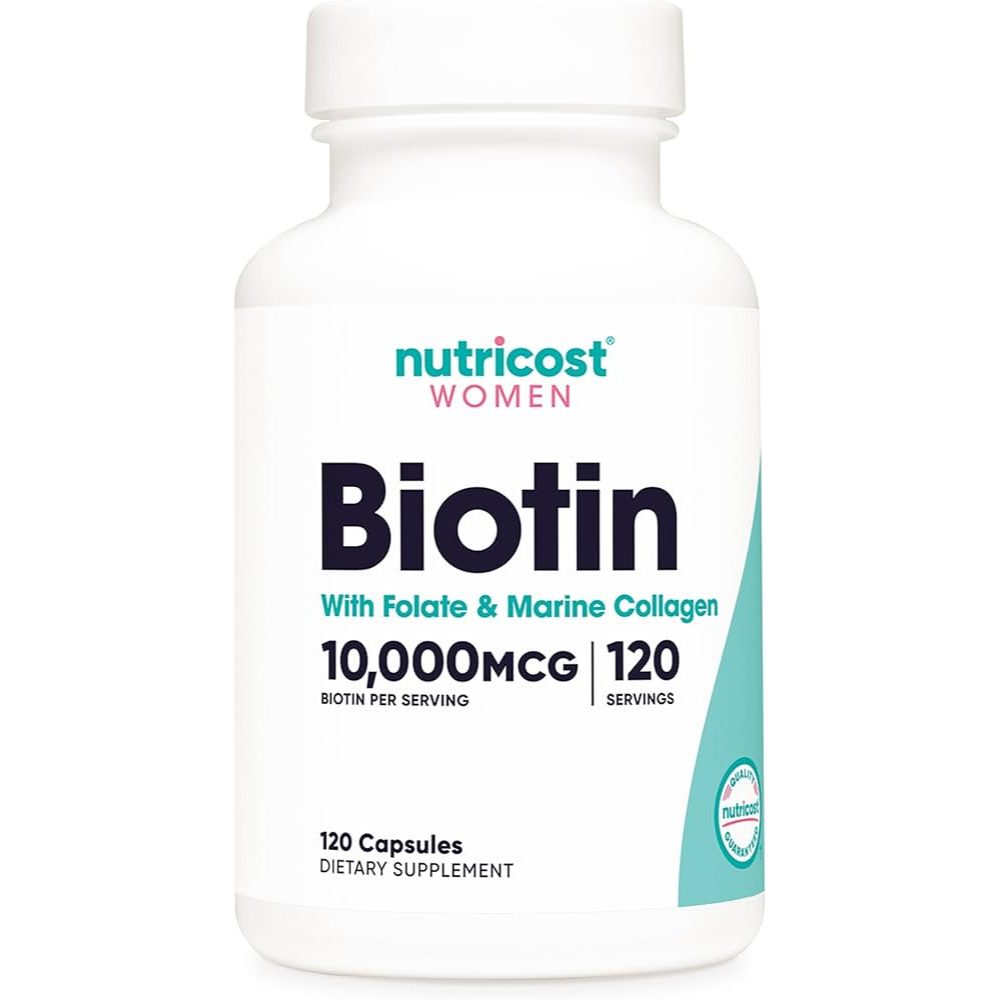 نيوتريكوست (Nutricost) بيوتين فيتامين ب7، لتعزيز صحة الشعر والبشرة والأظافر ودعم الأيض، 10,000 مكجم، 120 كبسولة