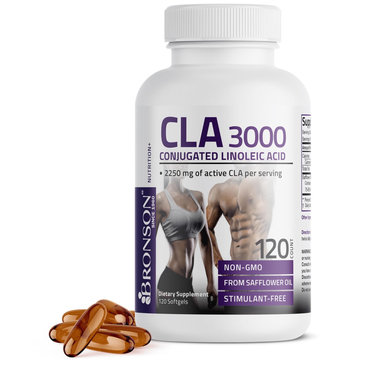 برونسون (Bronson) CLA 3000، مكمل حمض اللينوليك المقترن لدعم تكوين الجسم، كبسولات - 120 كبسولة