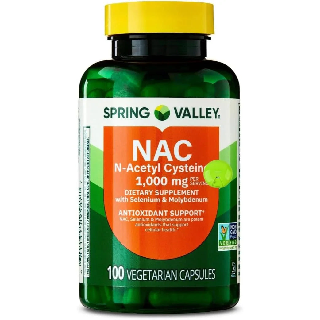 سبرينج فالي (Spring Valley) إن-أسيتيل سيستين لدعم الجهاز التنفسي ومضاد للأكسدة، كبسولات نباتية - 100 كبسولة