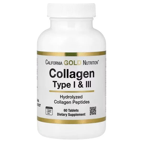 California Gold Nutrition كولاجين النوع الأول والثالث ببتيدات الكولاجين المتحللة، لدعم البشرة والشعر والمفاصل، 60 قرصًا