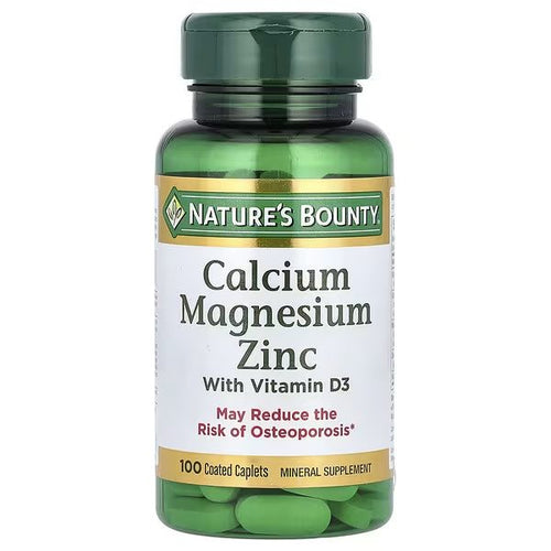 Nature's Bounty كالسيوم مغنيسيوم زنك مع فيتامين د3، يدعم العظام والعضلات والمناعة، 100 كابليت مغلف