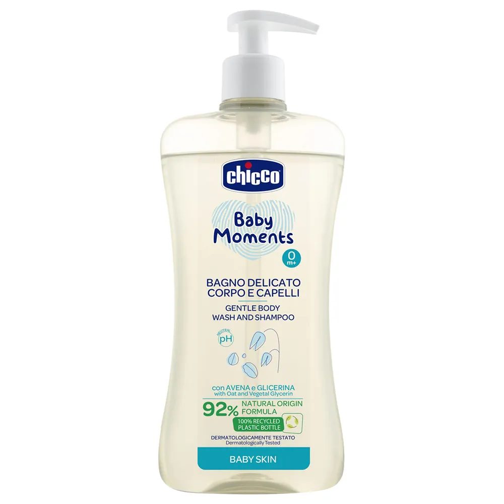 شيكو (Chicco) بيبي مومنتس غسول وشامبو للأطفال، ينظف ويرطب بلطف - 500 مل